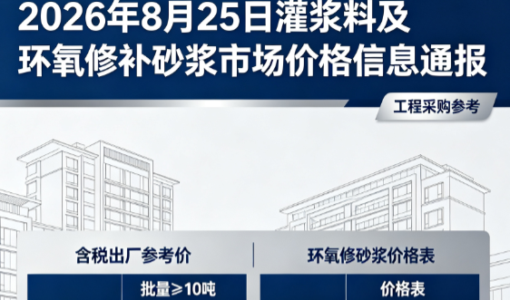 北辰2026年8月25日灌浆料及环氧修补砂浆市场价格信息通报